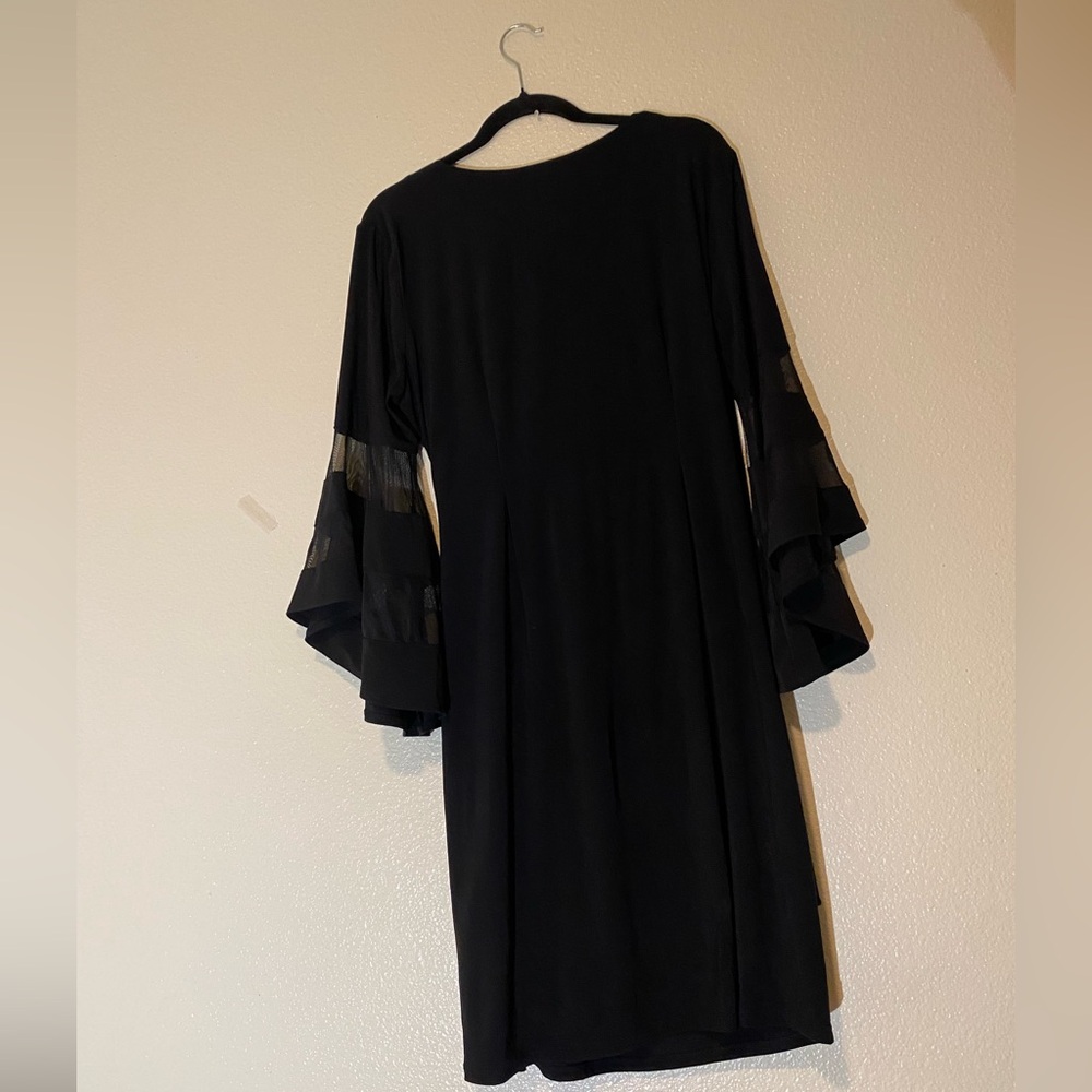 R&M Richards Black Dress with Sheer Flared Sleeves Size 16 - Picture 6 of 9